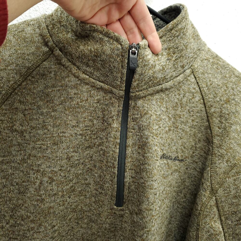 EDDIE BAUER Men's Olive Green Fleece Pullover 3/4 Zip Popover Jacket - Picture 3 of 10